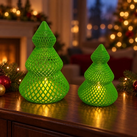 Zestaw 2 choinek LED 18 i 14 cm – zielone dekoracje świąteczne druk 3D